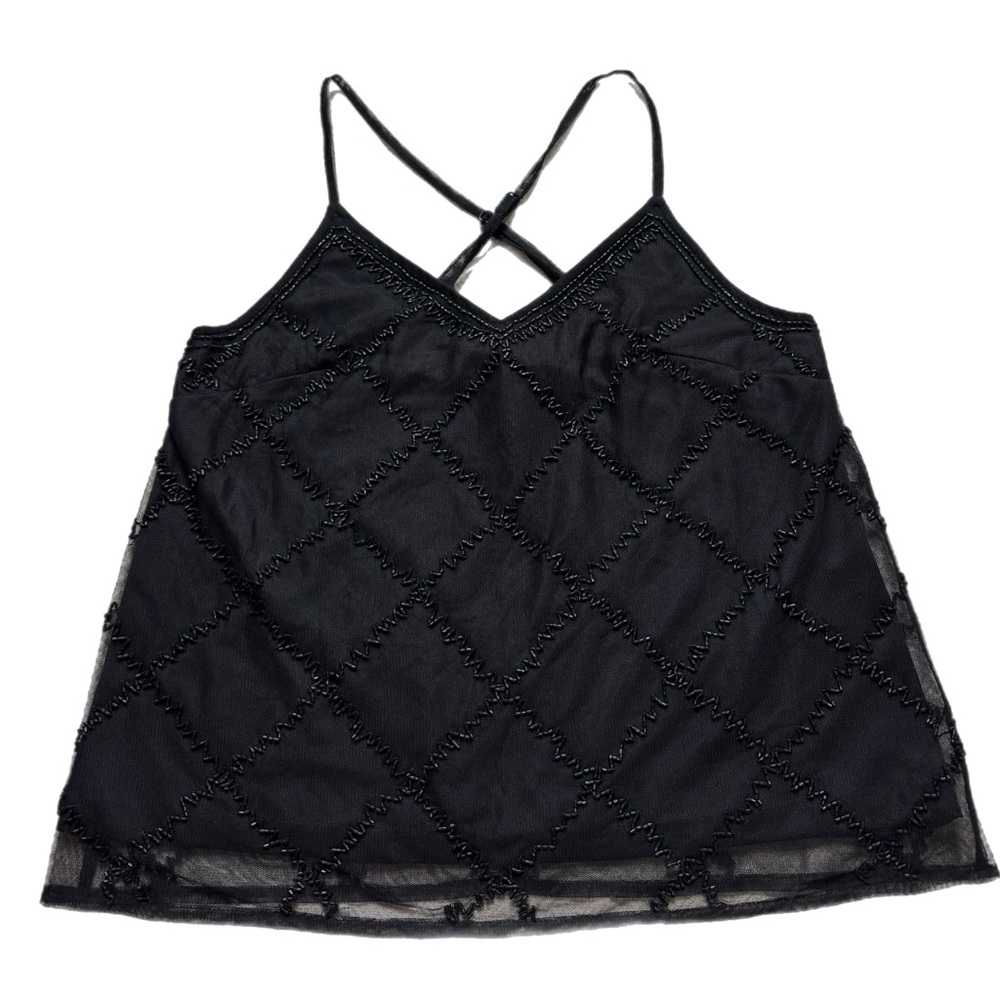 Anthropologie Black Beaded Mesh Cami Tank Top XS